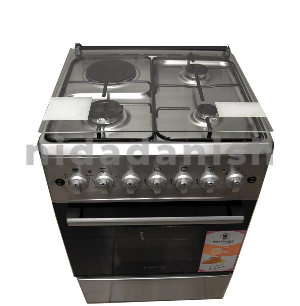 WESTPOINT COOKER, 3 GAS, ELECTRIC OVEN, AUTO IGNITION, INOX