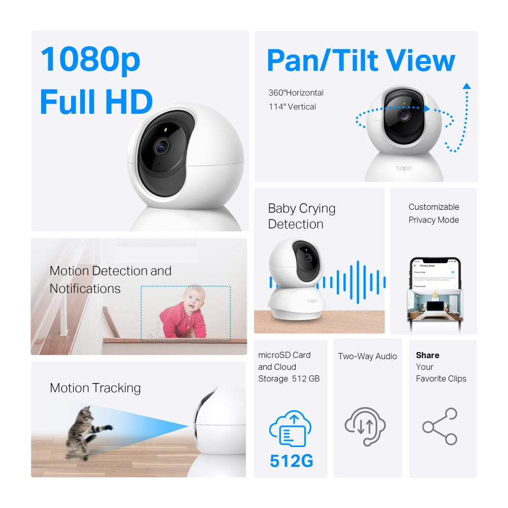 TP-Link Pan/Tilt Home Security Wi-Fi Camera Tapo C200 TP-C200