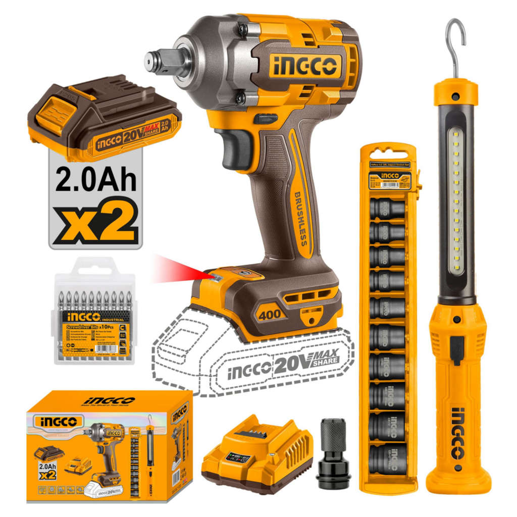 INGCO COMBO KIT 2 PCS IMPACT WRENCH 400NM   20V