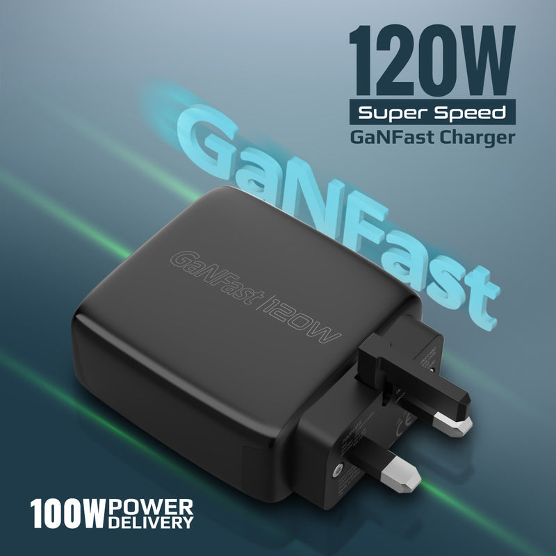 Promate 120W Super-speed GaNFast Charger with Power Delivery & Quick Charge 3.0 (POWERPORT-120.BLACK) PRO-CH-POWERPORT-120.BLACK