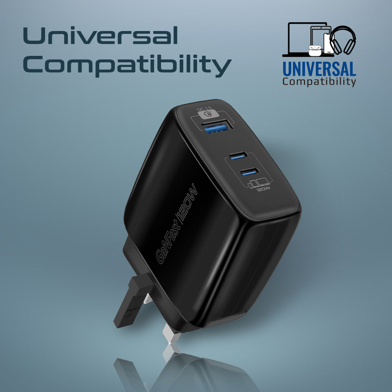 Promate 120W Super-speed GaNFast Charger with Power Delivery & Quick Charge 3.0 (POWERPORT-120.BLACK) PRO-CH-POWERPORT-120.BLACK