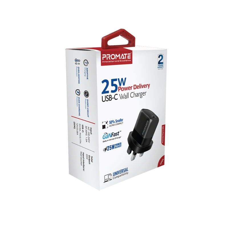 Promate POWERPORT-25AC.UK-WT 25W Power Delivery USB-C Wall Charger PRO-CH-POWERPORT-25AC.UK-WT