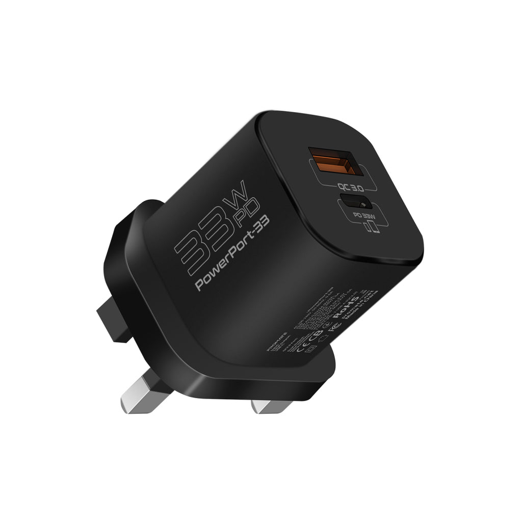 Promate 33W Power Delivery GaNFast™ Charging Adapter (PowerPort-33.UK-BK) PRO-CH-PowerPort-33.UK-BK