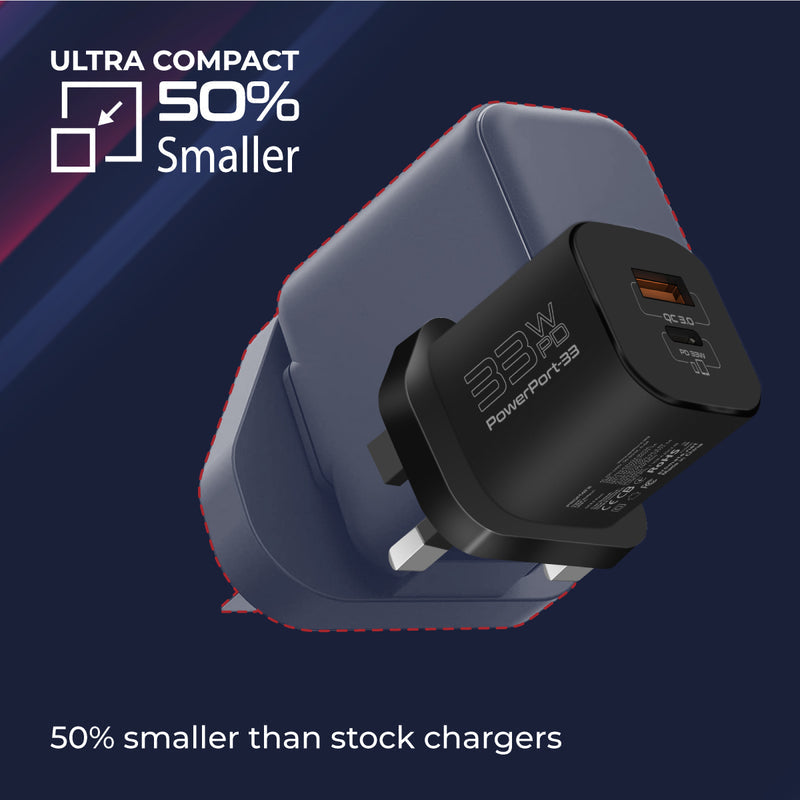 Promate 33W Power Delivery GaNFast™ Charging Adapter (PowerPort-33.UK-BK) PRO-CH-PowerPort-33.UK-BK