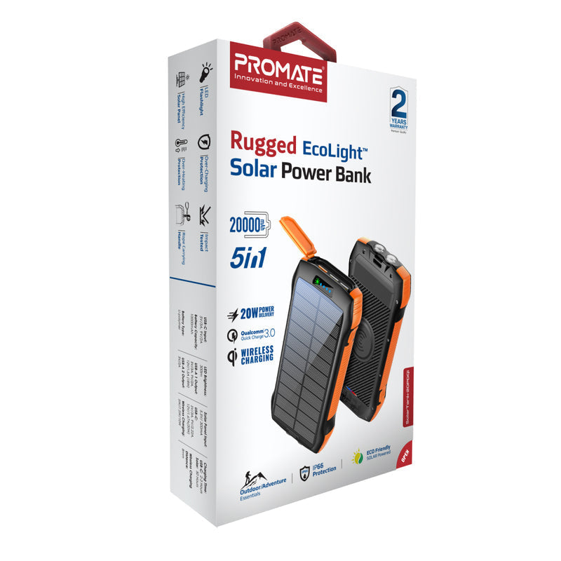 Promate SolarTank-20PDQi 20000mAh Rugged EcoLight™ Solar Power Bank PRO-PB-SolarTank-20PDQi