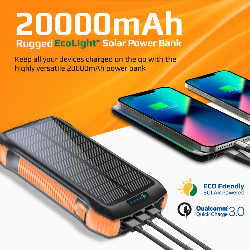 Promate SolarTank-20PDQi 20000mAh Rugged EcoLight™ Solar Power Bank PRO-PB-SolarTank-20PDQi