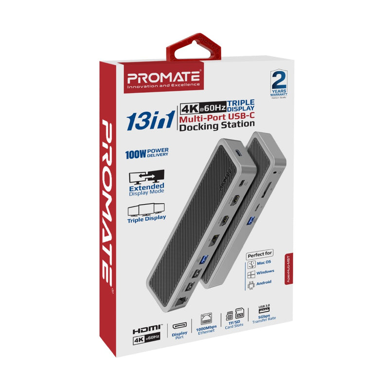 Promate ApexHub-MST 4K@60Hz Triple Display Multi-Port USB-C Docking Station PRO-CABLE-ApexHub-MST