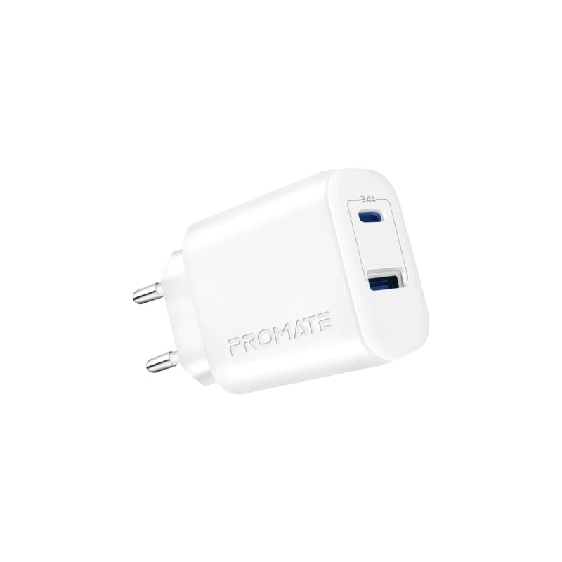 Promate 17W High-Speed Dual Port Charger (BIPLUG-2.WHITE UK) PRO-CH-BIPLUG-2.WHITE.UK