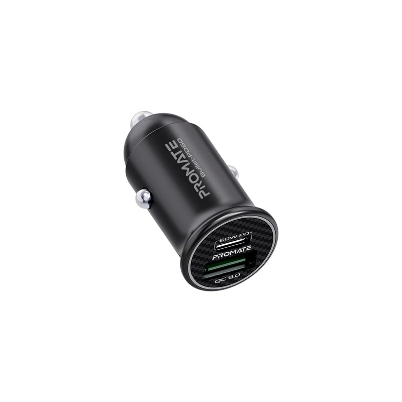 Promate RapidCharge™ Mini Car Charger with 60W Power Delivery & Quick Charge 3.0 (Bullet-PD60) PRO-CARCHARGER-BULLET-PD60