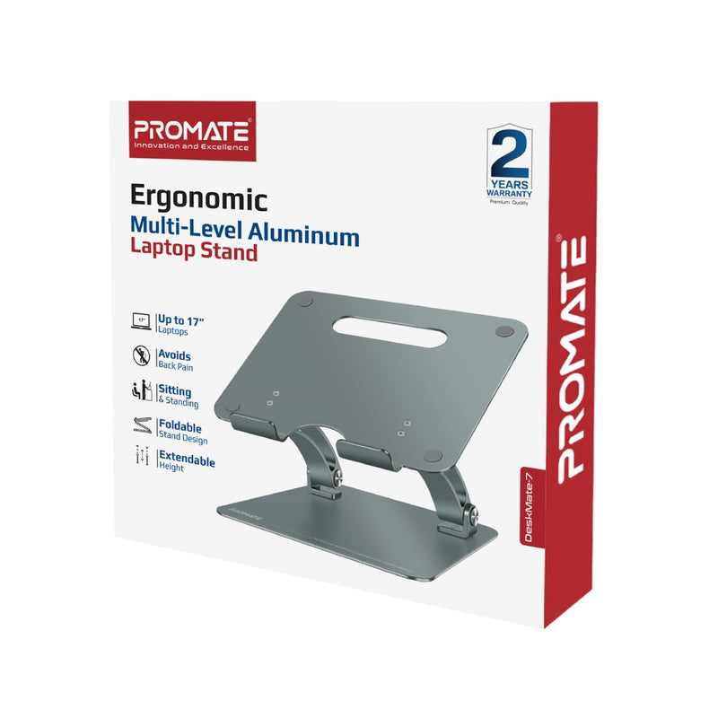 Promate DeskMate-7.GREY Ergonomic Multi-Level Aluminum Laptop Stand PRO-COOL-DESKMATE-7.GREY