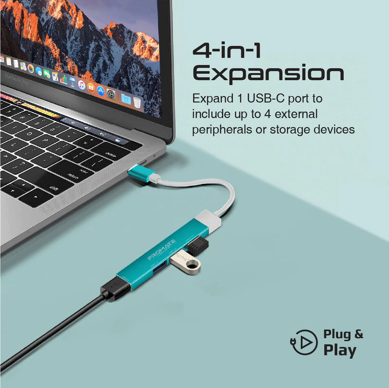 Promate 4-in-1 Multi-Port USB-C Data Hub Blue (LITEHUB-4.BLUE) PRO-HUB-LITEHUB-4.BLUE