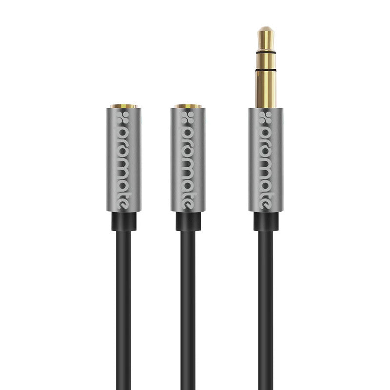 Promate AUXKIT.BLACK 3‐in‐1 Auxiliary cable kit with 3.5mm Audio Cable, Audio Cable Splitter and Audio Cable Extender PRO-CABLE-AUXKIT.BLACK