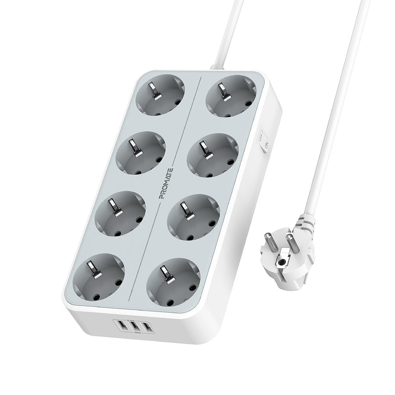 Promate Charger & Power 4 meters POWERCORD8EU-4M.WHITE(AC Socket, USB Ports) PRO-CH-POWERCORD8EU-4M.WHITE