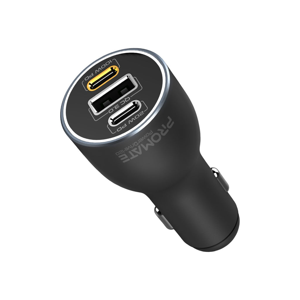 Promate 120W RapidCharge Car Charger with Dual Power Delivery and Quick Charge Ports POWERDRIVE-120 PRO-CC-POWERDRIVE-120