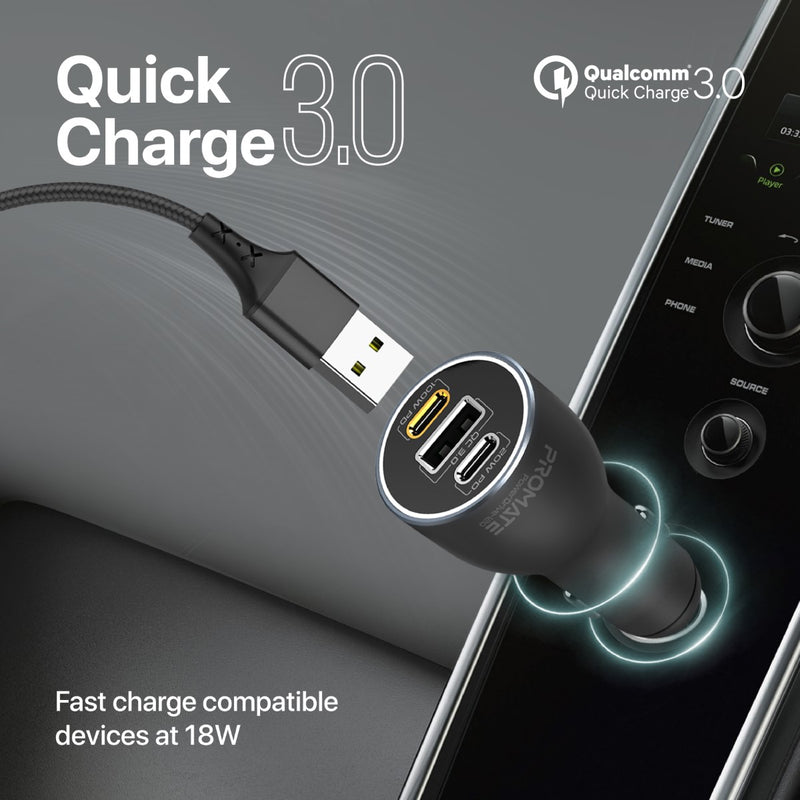 Promate 120W RapidCharge Car Charger with Dual Power Delivery and Quick Charge Ports POWERDRIVE-120 PRO-CC-POWERDRIVE-120