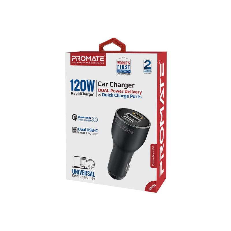 Promate 120W RapidCharge Car Charger with Dual Power Delivery and Quick Charge Ports POWERDRIVE-120 PRO-CC-POWERDRIVE-120