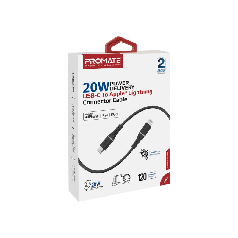 Promate 20W Power Delivery USB-C To Apple® Lightning Connector Cable (PowerLine-Ci120-WHITE) PRO-CABLE-PowerLine-Ci120.WHITE