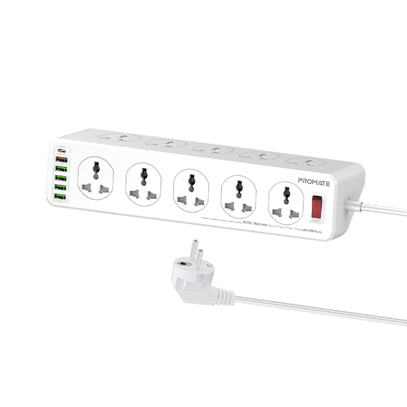 Promate 10AC Socket Space Efficient Power Strip with USB Ports POWERMATRIX-3M.UK PRO-CH-POWERMATRIX-3M.UK