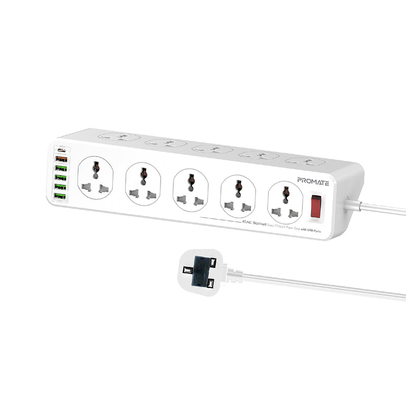 Promate 10AC Socket Space Efficient Power Strip with USB Ports POWERMATRIX-5M.UK PRO-CH-POWERMATRIX-5M.UK