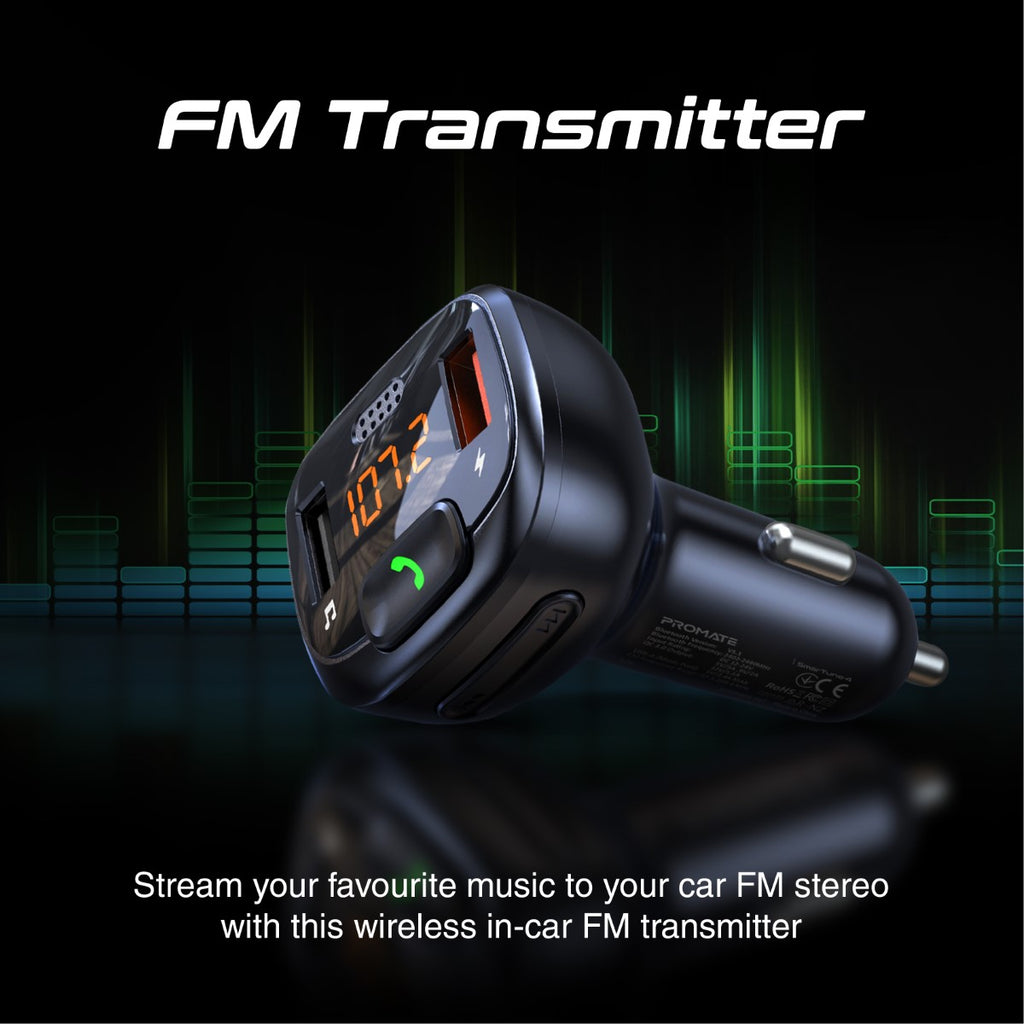 Promate Car FM Transmitter Kit with Handsfree & Quick Charge 3.0 (SMARTUNE-4) PRO-CAR-SMARTUNE-4
