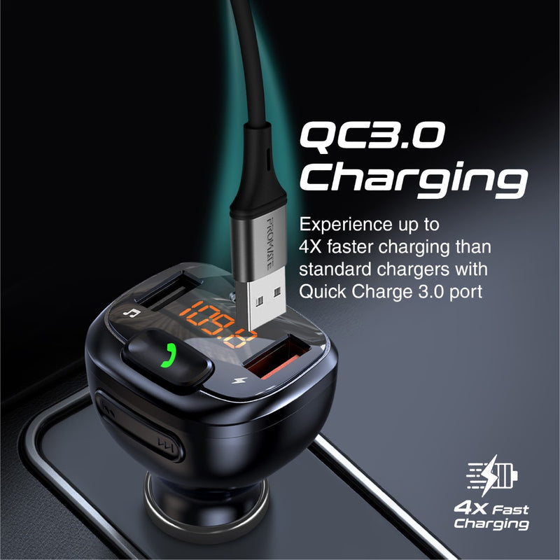 Promate Car FM Transmitter Kit with Handsfree & Quick Charge 3.0 (SMARTUNE-4) PRO-CAR-SMARTUNE-4