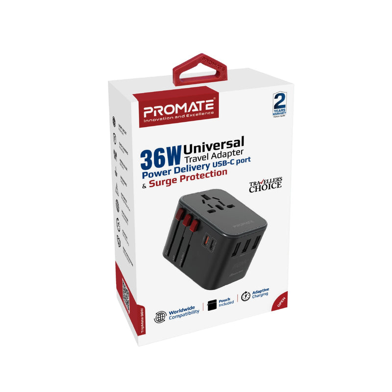 Promate Smart Charging Surge Protected Universal Travel Adapter (TripMate-36W) PRO-CH-TRIPMATE-36W