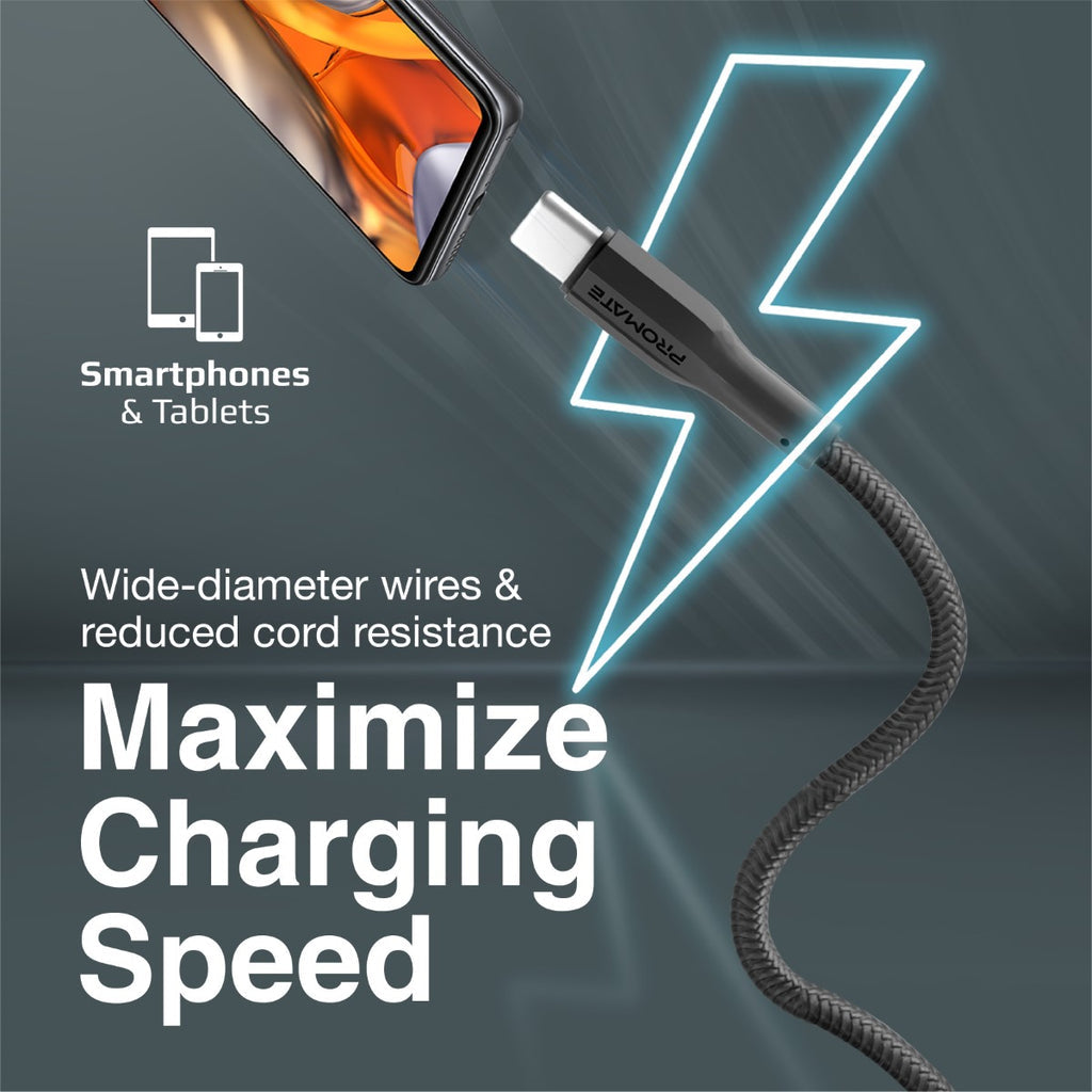 Promate Super Flexible Data and Charge USB-C Cable (XCord-AC-BLACK) PRO-CABLE-XCORD-AC.BLACK