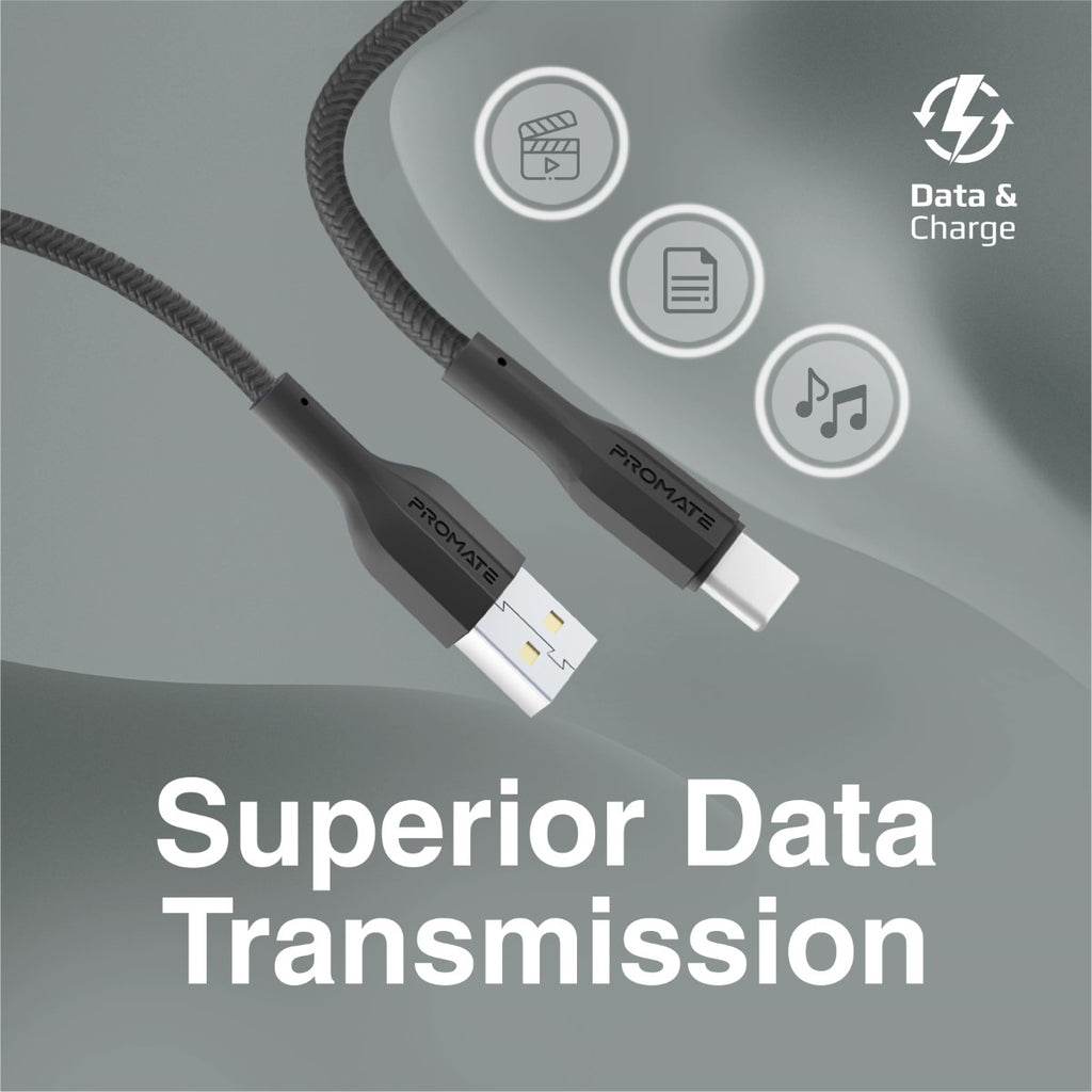 Promate Super Flexible Data and Charge USB-C Cable (XCord-AC-BLACK) PRO-CABLE-XCORD-AC.BLACK