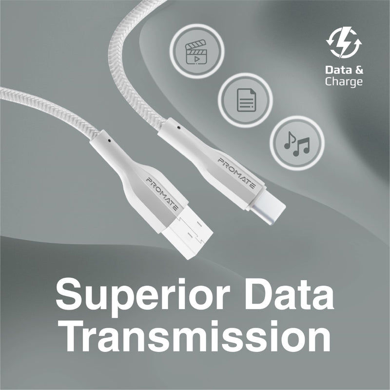 Promate Super Flexible Data and Charge USB-C Cable (XCord-AC-WHITE) PRO-CABLE-XCORD-AC.WHITE