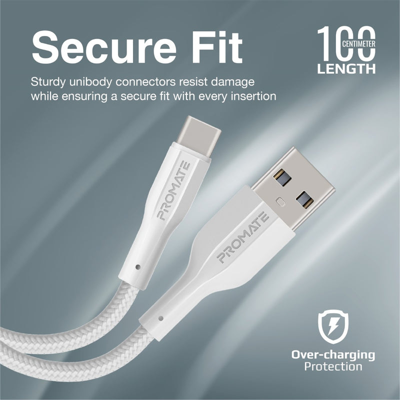 Promate Super Flexible Data and Charge USB-C Cable (XCord-AC-WHITE) PRO-CABLE-XCORD-AC.WHITE
