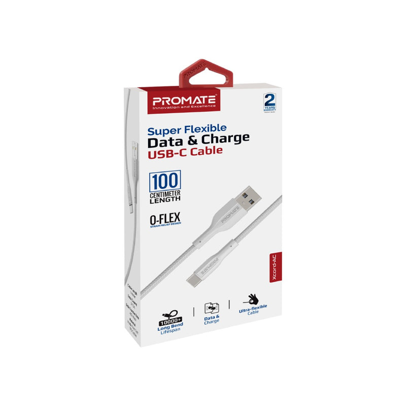 Promate Super Flexible Data and Charge USB-C Cable (XCord-AC-WHITE) PRO-CABLE-XCORD-AC.WHITE