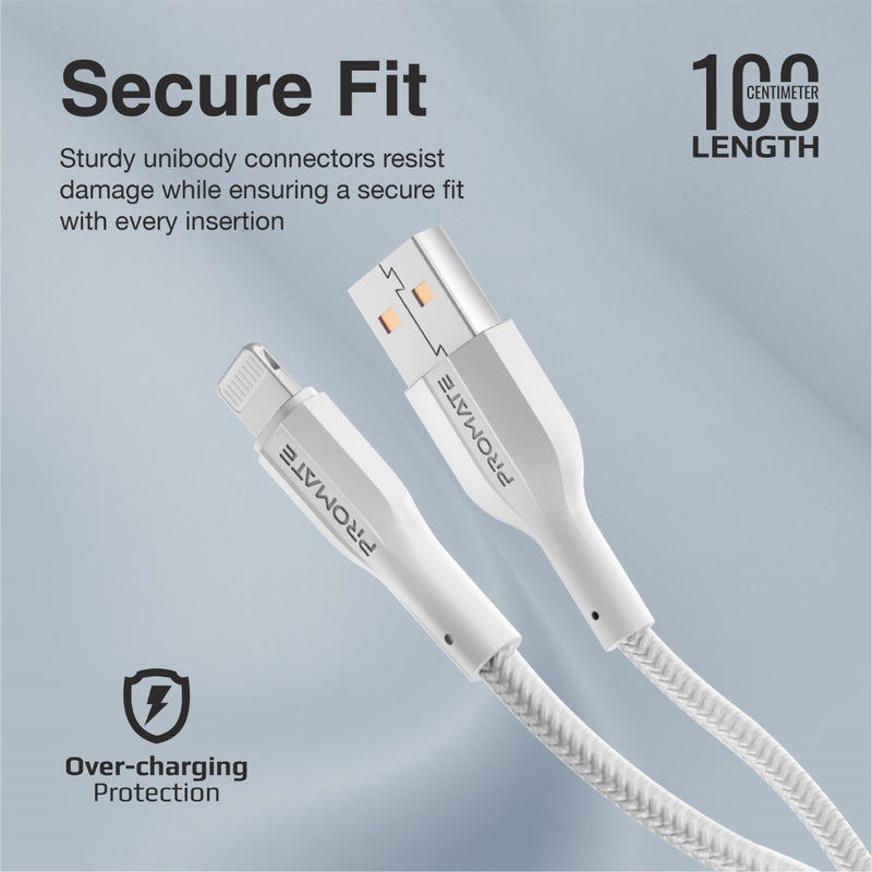 Promate High Tensile Strength Data & Charge Cable for Apple Devices (XCORD-AI.WHITE) PRO-CABLE-XCORD-AI.WHITE