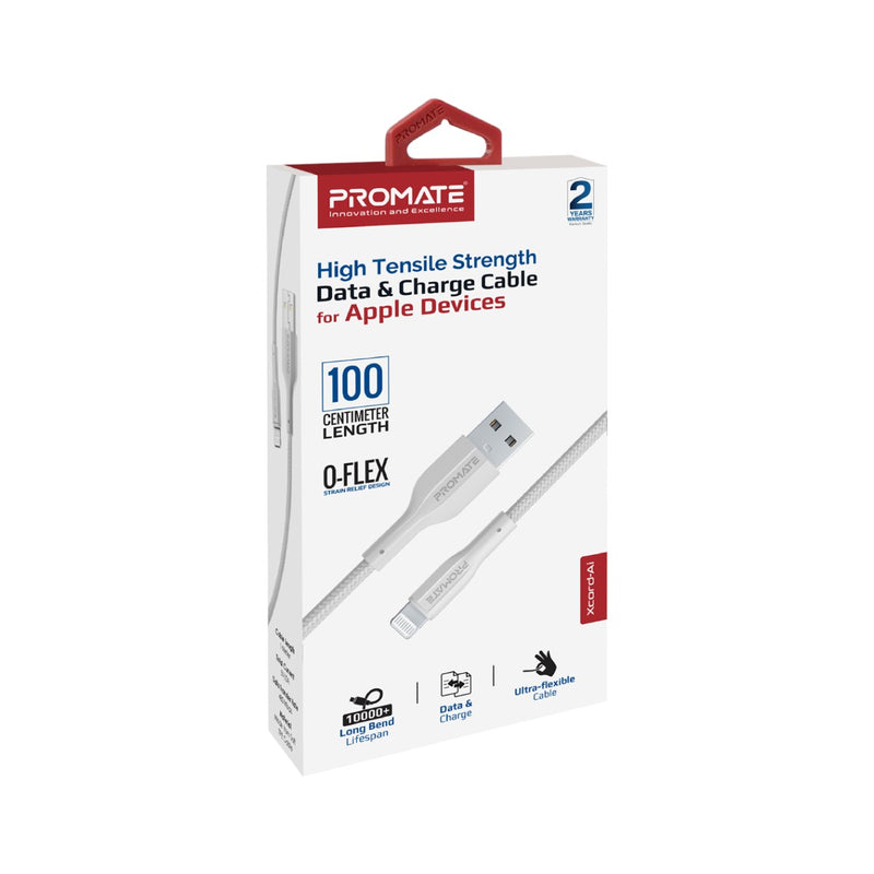 Promate High Tensile Strength Data & Charge Cable for Apple Devices (XCORD-AI.WHITE) PRO-CABLE-XCORD-AI.WHITE
