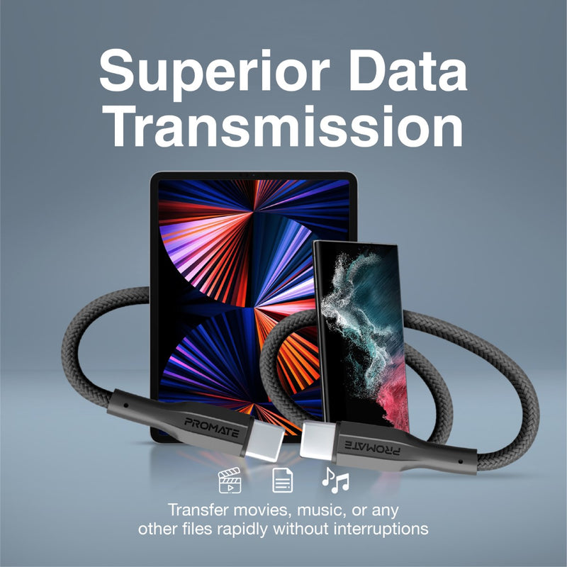 Promate High Tensile Strength Data & Charge USB-C Cable (XCORD-CC.BLACK) PRO-CABLE-XCORD-CC.BLACK