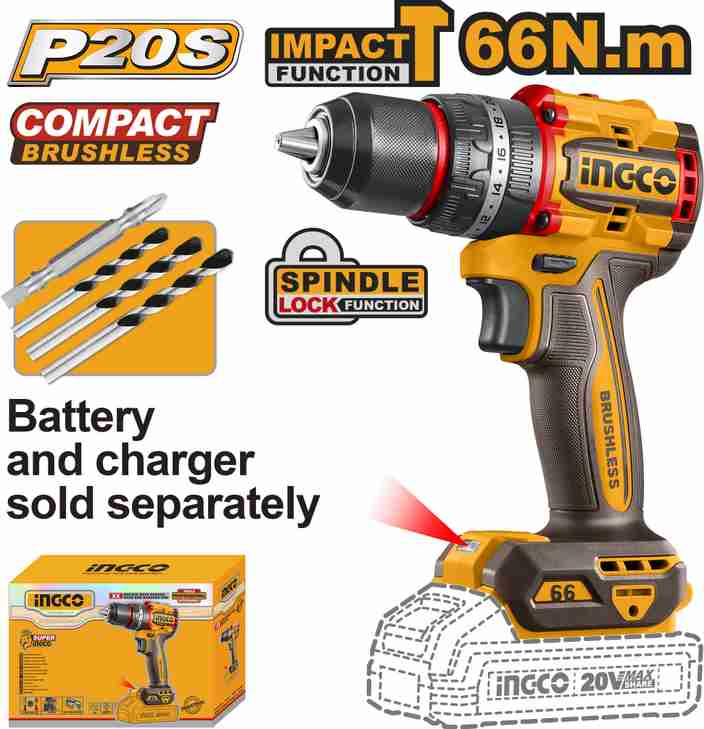 INGCO COMPACT BRUSHLESS CORDLESS IMPACT DRILL