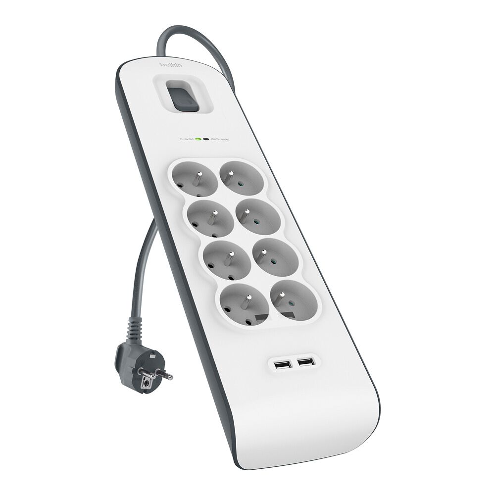BELKIN 8-OUTLET SURGE PROTECTION STRIP WITH 2.4 AMP 2XUSB CHARGING BSV804AF2M