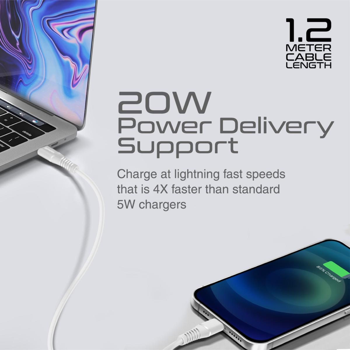 Promate 20W Power Delivery USB-C To Apple® Lightning Connector Cable (PowerLine-Ci120-WHITE) PRO-CABLE-PowerLine-Ci120.WHITE