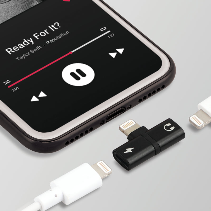Promate 2-in-1 Audio & Charging Adaptor with Lightning Connector (iHinge-LT.BLACK) PRO-ADA-iHinge-LT.BLACK