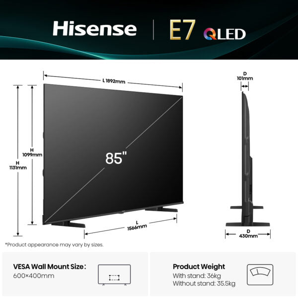 HISENSE 85" QLED TV 85E7Q