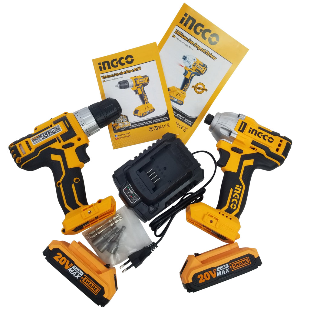 INGCO COMBO KIT 2 PCS DRILL + IMPACT WRENCH   20V