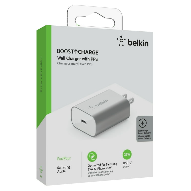 BELKIN 25W USBC PD WALL CHARGER WITH PPS, WHITE WCA012MYWH