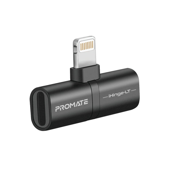 Promate 2-in-1 Audio & Charging Adaptor with Lightning Connector (iHinge-LT.BLACK) PRO-ADA-iHinge-LT.BLACK
