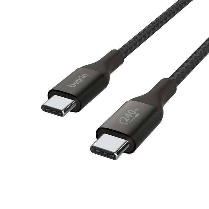 BELKIN BOOSTCHARGE USB-C TO USB-C BRAIDED CABLE 240W PD, 48V/5A, 2M, BLACK CAB015BT2MBK