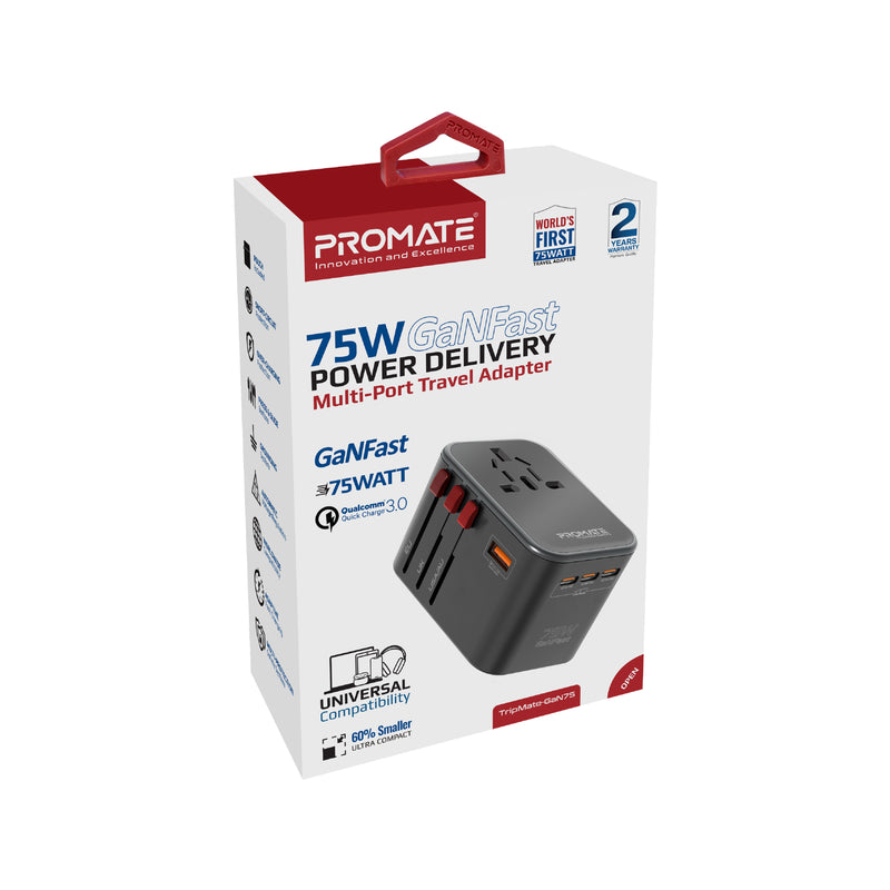 Promate Car/Home Charger TRIPMATE-GAN75 PRO-CH-TRIPMATE-GAN75