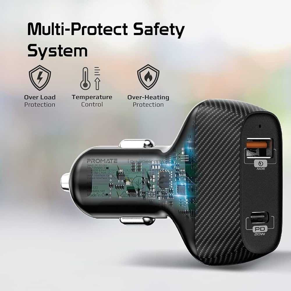 Promate Car Charger DRIVEGEAR-33W(USB PORT, USB-C) PRO-CC-DRIVEGEAR-33W