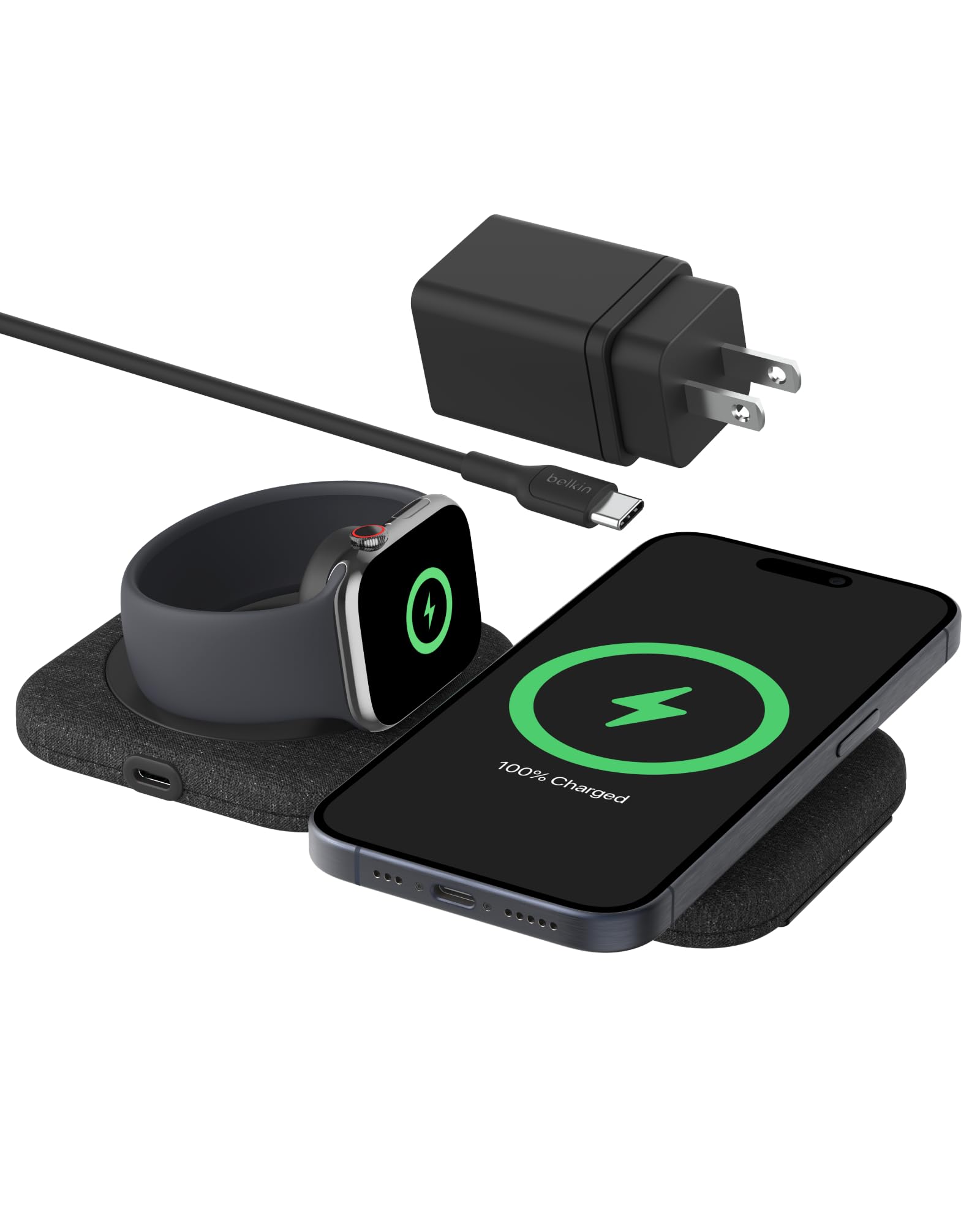 BELKIN 2-IN-1 MAGNETIC WIRELESS CHARGING PAD WITH Qi2 15W WIZO21MYWH
