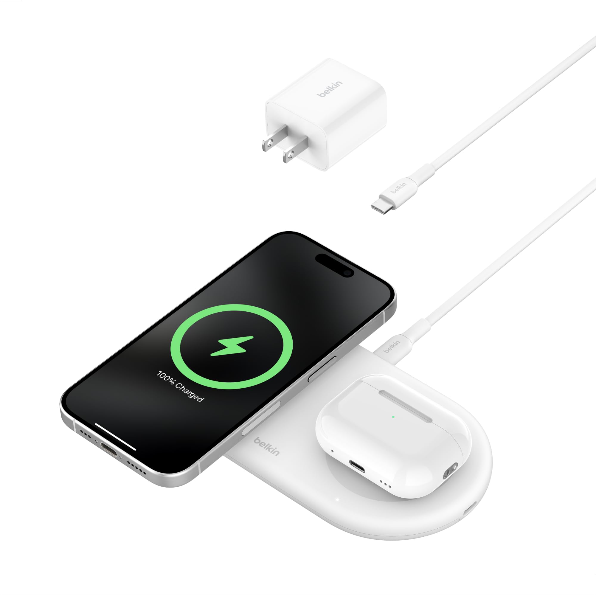 BELKIN 2-IN-1 MAGNETIC WIRELESS CHARGING PAD WITH Qi2 15W WIZO21MYWH