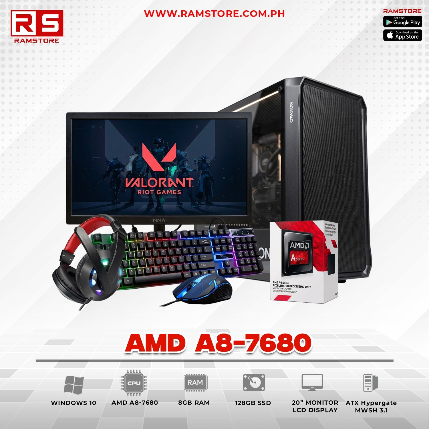 PCZ Desktop Computer Brandnew AMD A8-7680 & ATX Hypergate