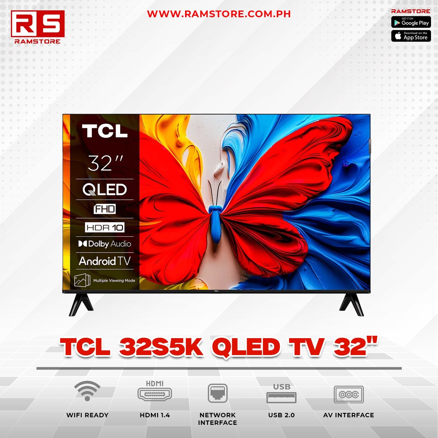 STA TV TCL 32S5K QLED TV 32", 2K Google TV FHD, HDR 10, Dolby Audio, Google Cast, Multiple Viewing Mode