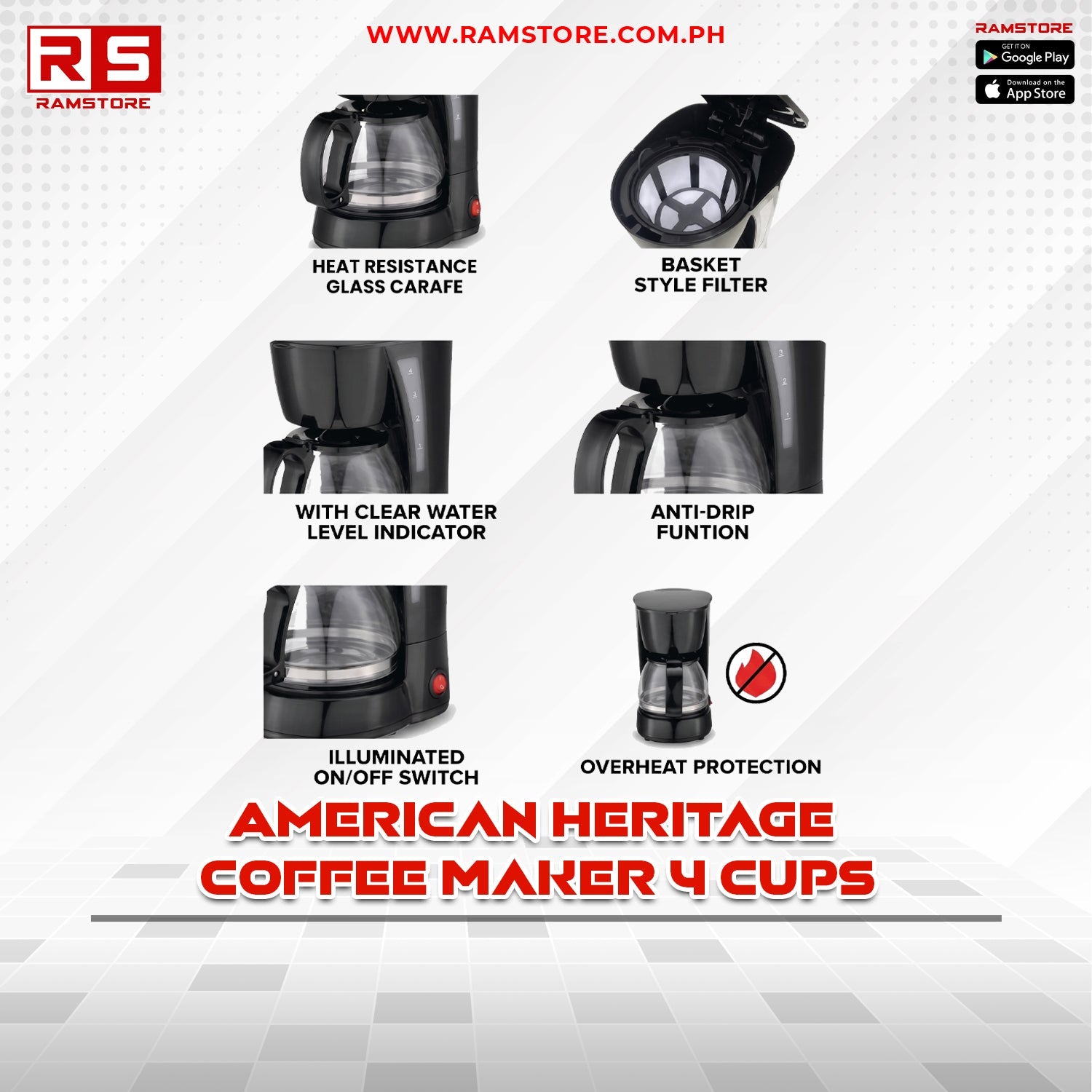 STA Coffee Maker American Heritage 4 Cups Anti Drip